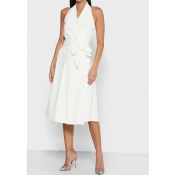 Reiss Piper Halter Neck Wrap Midi Hollow Back Midi Dress White EU 42/ US 10 - Picture 1 of 11